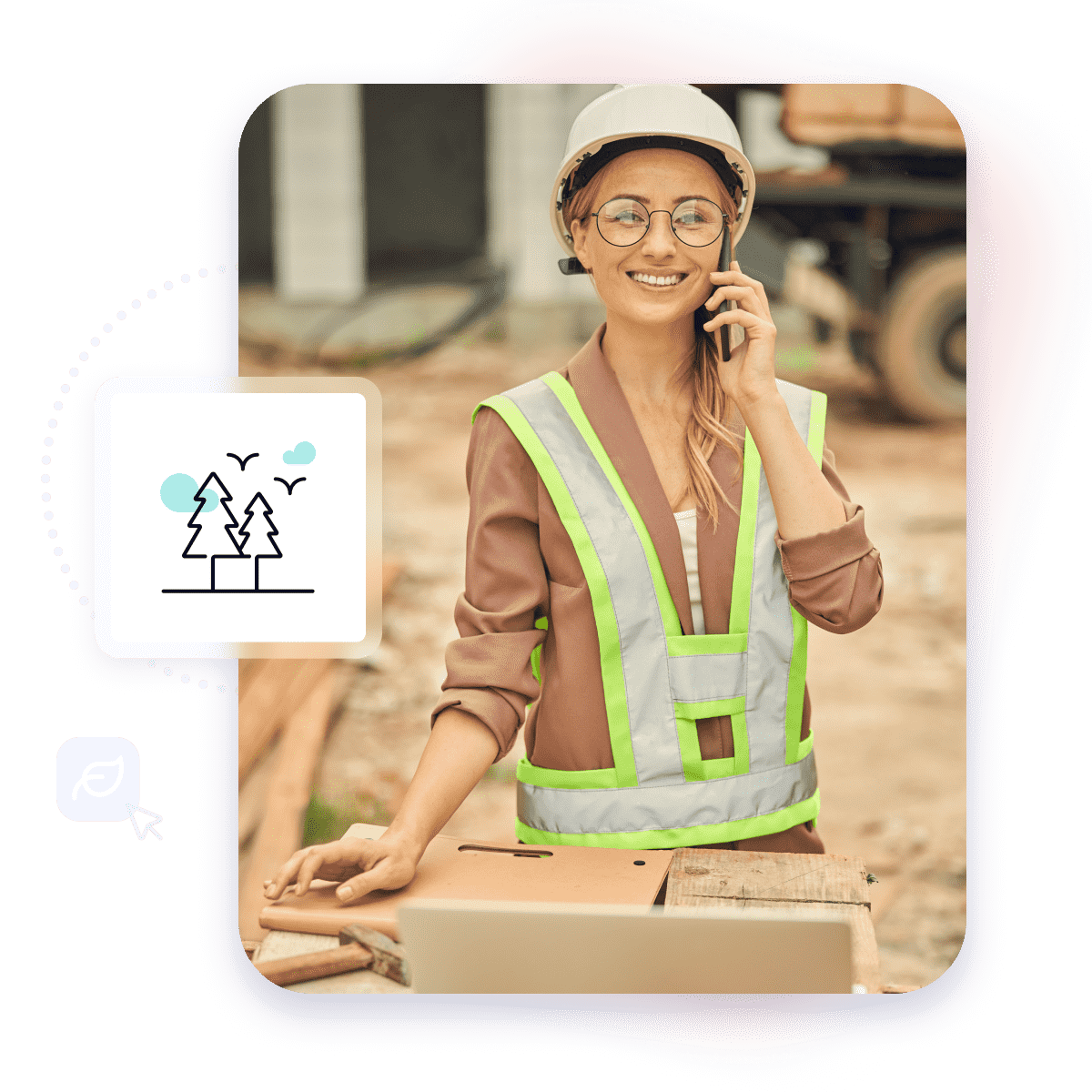 Woman with safetuy gear talking on the phone 